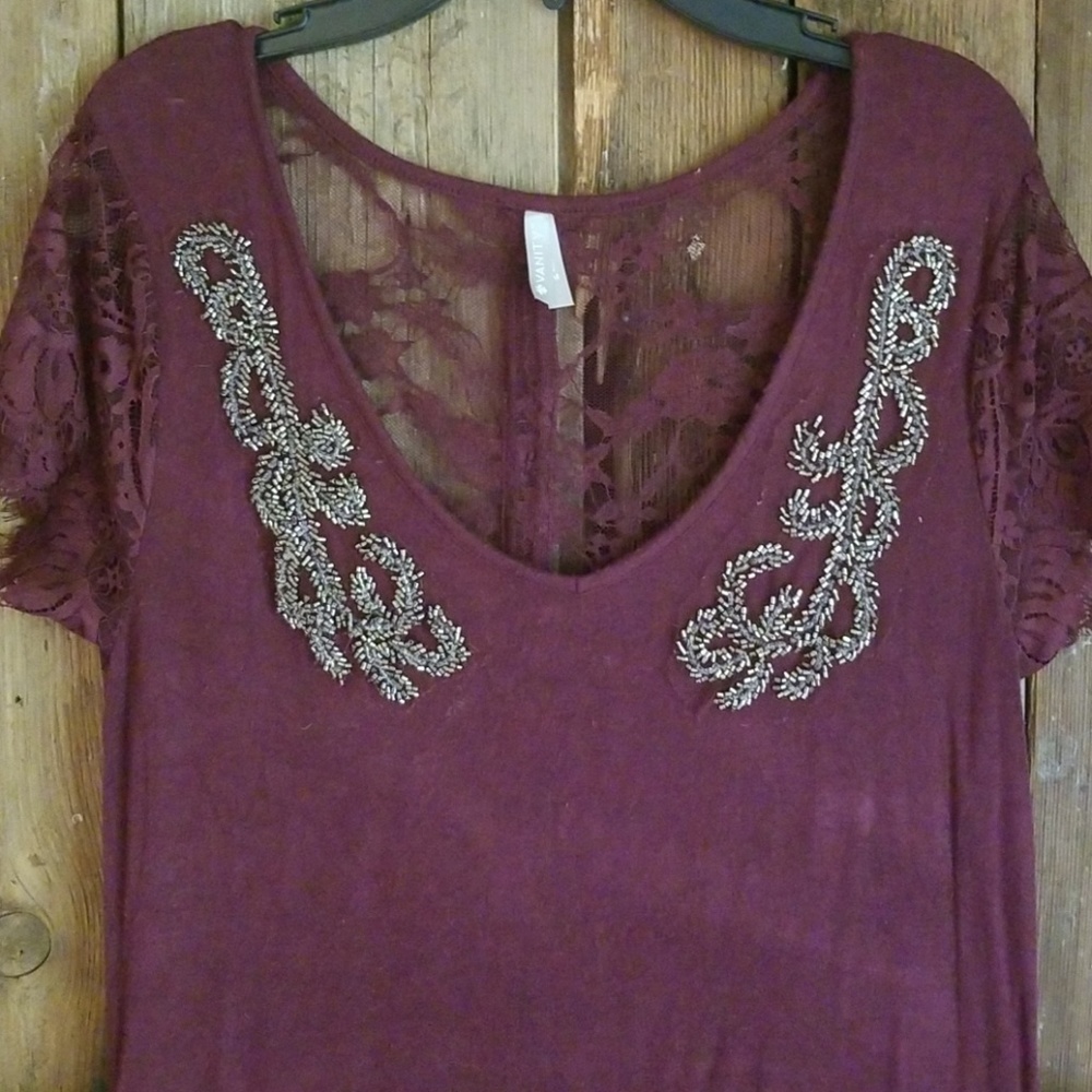 Beaded lace and buttons top